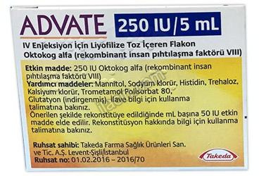 ADVATE 250 IU/5 ML IV ENJEKSIYON ICIN LIYOFILIZE TOZ ICEREN FLAKON görseli