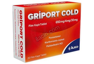 GRIPORT COLD 650 MG / 4 MG / 30 MG FILM KAPLI TABLET (20 TABLET) görseli
