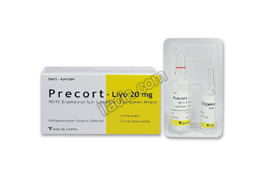 PRECORT-LIYO 20 MG IM/IV ENJEKSIYON ICIN LIYOFILIZE TOZ ICEREN AMPUL görseli