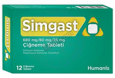 SIMGAST 680 MG/80 MG/25 MG CIGNEME TABLETI (12 TABLET) görseli